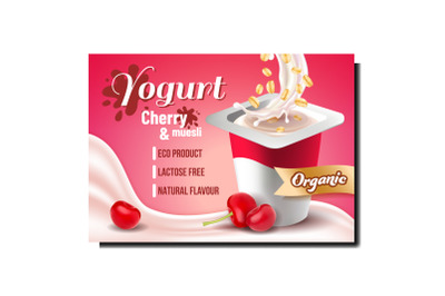 Yogurt With Cherry And Muesli Promo Poster Vector