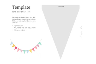 7.5&quot;x10&quot; Flag Banner Template, Bunting Template, Pennant Template