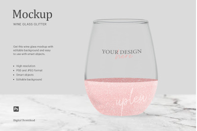 Stemless Wine Glass With Glitter Mockup&2C; Wine Glass