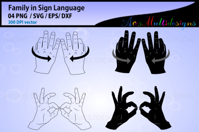 Family in Sign language cut file silhouette