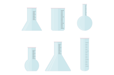 Glassware for laboratory flat set vector