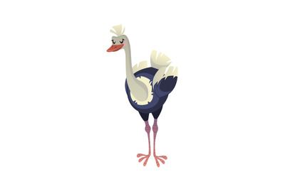 Cute ostrich. Colorful beautiful jungle cartoon bird&2C; wildlife trendy