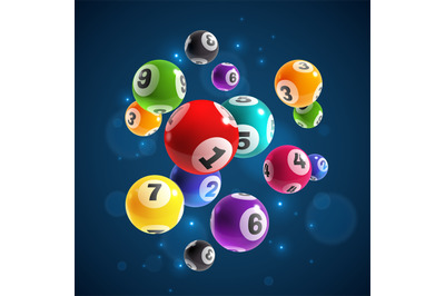 Lottery numbers. Flying realistic drawing lottery or billiard balls, l