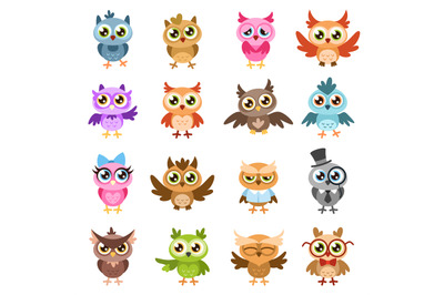 Owls. Color cute wise owl stickers&2C; birthday kids shower funny forest