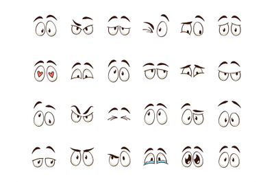 Cartoon eyes. Comic character eye expressions smiling&2C; crying and surp