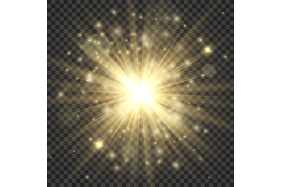 Gold glowing star. Stylish bright light effect, golden shiny luminous