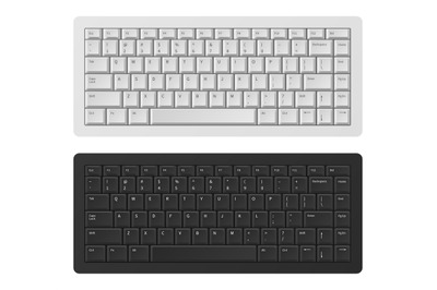 Laptop keyboard. White and black keyboard for pc, qwerty modern keypad