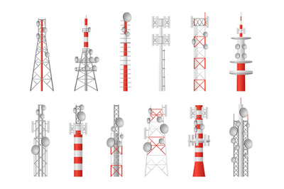 Radio towers. Telecom masts broadcast equipment, wireless station towe