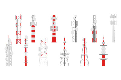 Radio masts. Telecom transmitter towers, television and broadcasting a