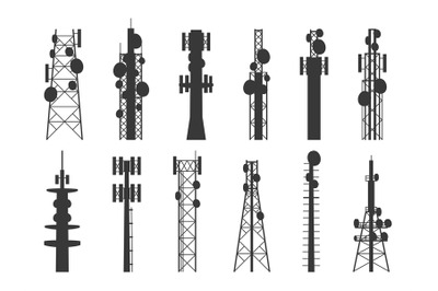 Radio tower silhouettes. Transmission cellular towers&2C; television and