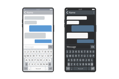 Smartphone chat. Screen mobile device keyboard with messaging app&2C; bub