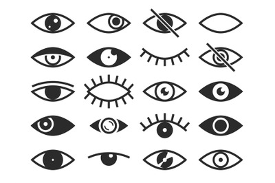 Eye. Vision and view signs, open and closed human eyes, lens or cry, m