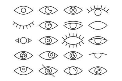 Line eye. Human eyes in different positions, observe and cry, sleep, e