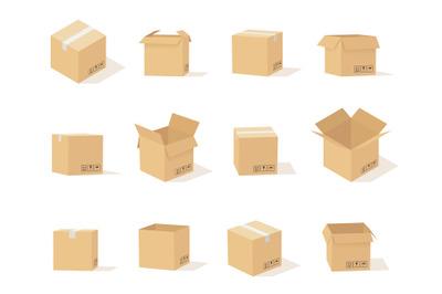 Carton boxes. Opened and closed cardboard box, packaging for delivery