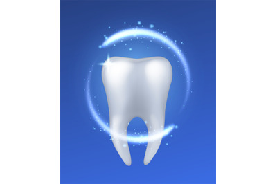 Healthy tooth. Realistic white shining human teeth&2C; enamel whitening&2C;