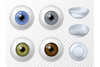 Contact lens and human eye. Realistic human eyeball different color ir