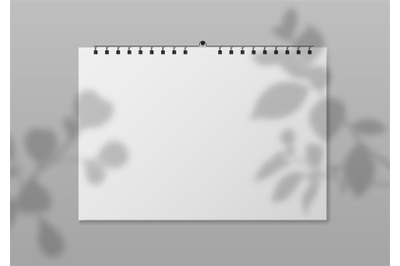 Blank wall calendar. Empty planner front view with white paper pages a