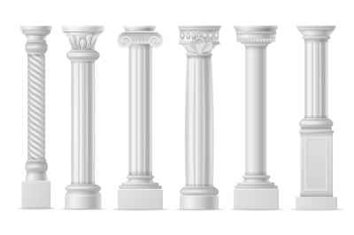 Realistic column. Classic antique white columns, roman historical ston