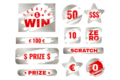 Scratch card. Scratches with brush effect suitable for instant prize g