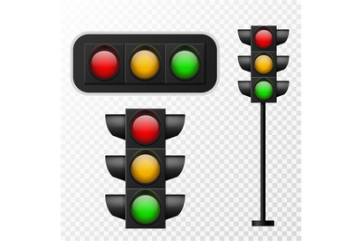 Traffic light. Realistic lights with three colors red, yellow and gree