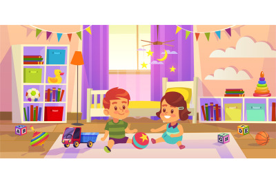 Baby room. Children play on the floor children toys, family lifestyle