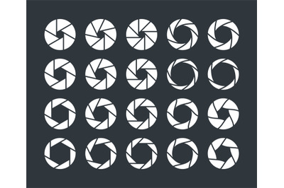 Camera lens diaphragm. Optical lenses, shutter aperture pictogram. Col