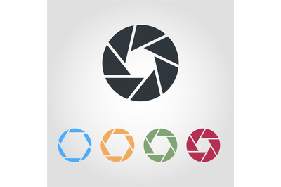 Camera Shutter Icons. Optical lenses, shutter aperture pictogram. Coll