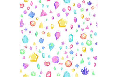 Crystal and gem seamless pattern. Bright texture with crystals and gem