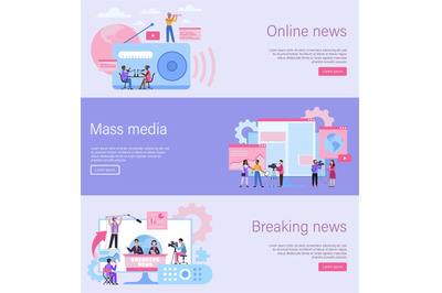 Journalist landing page. Online news banner&2C; mass media website&2C; break