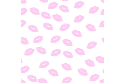 Lip seamless pattern. Pink lipstick kisses silhouettes&2C; different shap