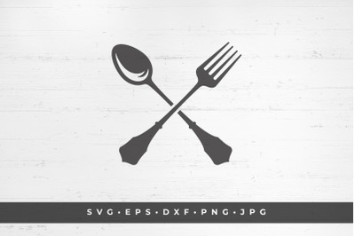 Crossed fork and spoon kitchenware tools silhouette