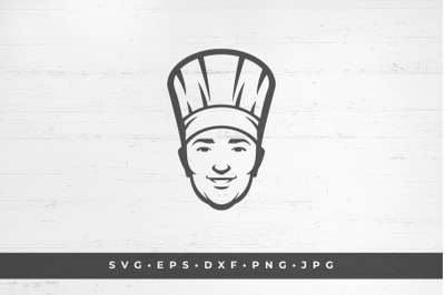 Happy smiling chef face in hat silhouette