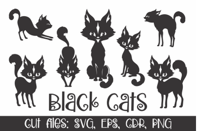 Black cats silhouettes. Vector clip art