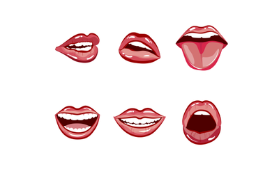 Happy laughing female mouth with red lips