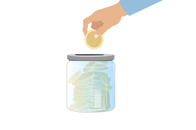 Collect money in glass jar. Banking cash deposit