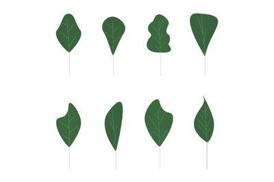 Green flat tree collection, abstract floral form