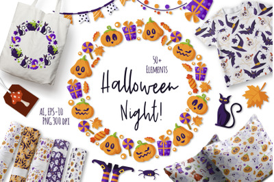 Halloween Night - cute vector set
