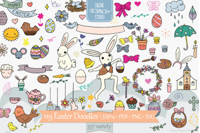 Easter Color Doodles | Decorated Egg, Bunny, Flowers, Sheep, Chocolate