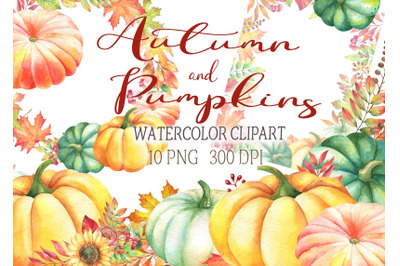 Watercolor autumn clipart pumpkins leaves clip art frames borders png