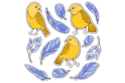 Sticker bird and feather set