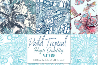 Pastel tropical patterns set