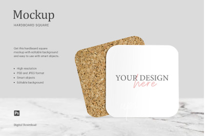 Hardboard Square Mockup, Sublimation Mockup Hardboard Coaster Square