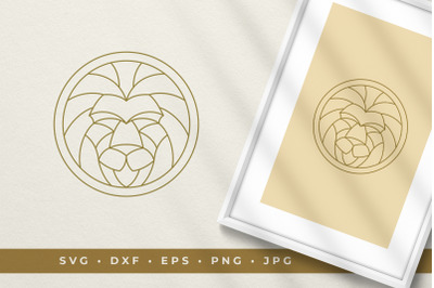 Lion head in circle line art graphic style