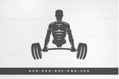 Bodybuilder man lifting a heavy barbell silhouette