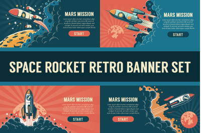 Space Rocket Vintage Banner Set