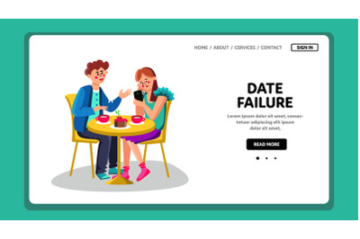 Date Failure Girl Ignore Boy In Restaurant Vector