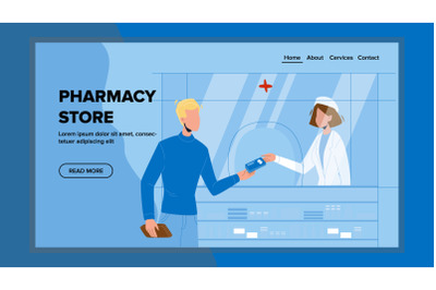 Pharmacy Store Seller Selling Medicament Vector Illustration