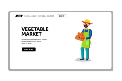 Vegetable Market Worker Holding Carton Box Vector