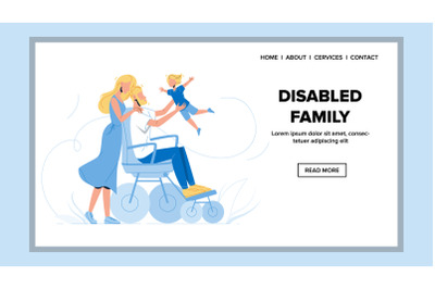 Disabled Family Walking And Play Together Vector