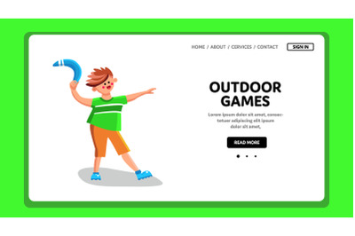 Outdoor Games With Boomerang Equipment Vector Illustration